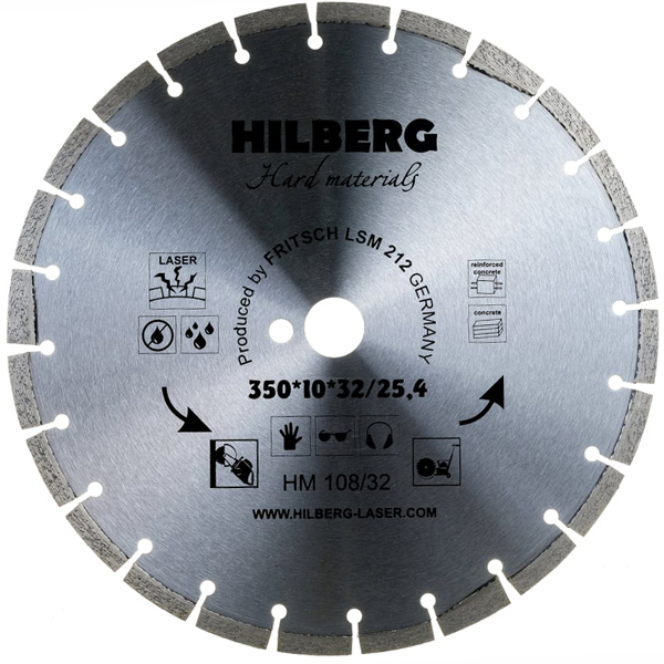 Диск алмазный сегментный HILBERG Hard Materials Laser 350 х 25,4/32 мм армированный бетон (HM108/32)