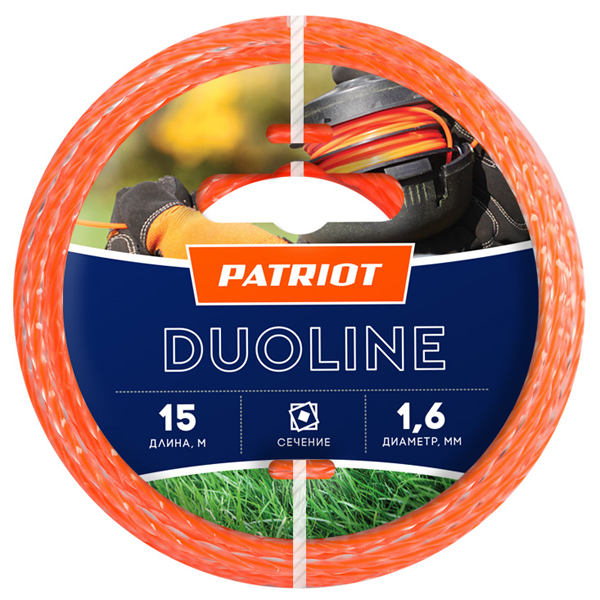 Леска триммерная PATRIOT витой квадрат Duoline 1,6 мм 15 м двухцветная красная жила (805401141)