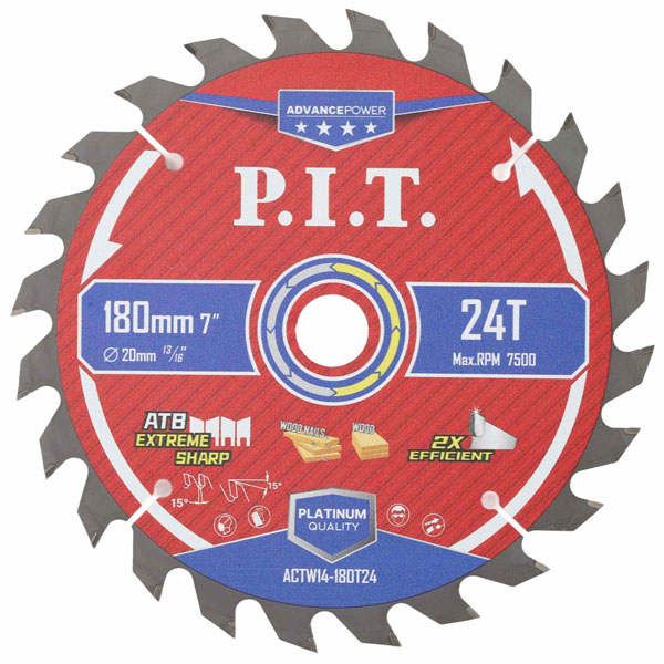 Диск пильный по дереву P.I.T. ADVANCE 180 х 24Т х 20 мм ATB (ACTW14-180T24)