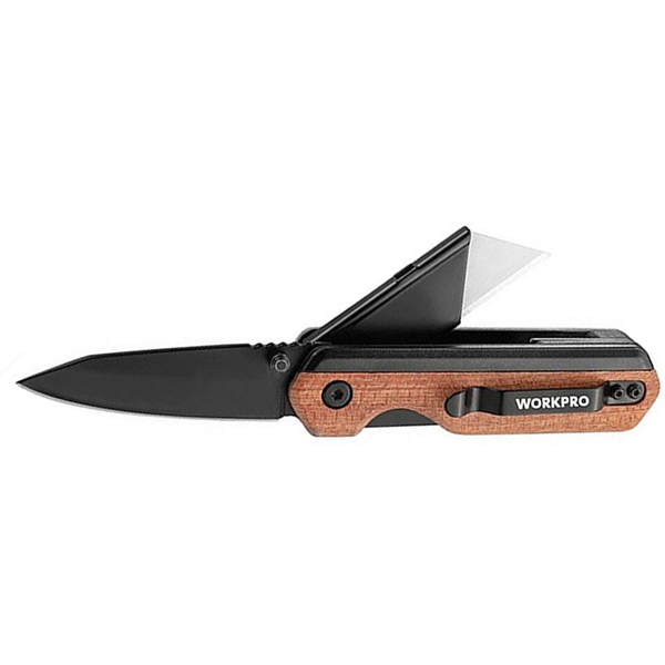 Нож складной с деревянной рукояткой и двумя видами лезвий WORKPRO 165/105 мм (WP211015)