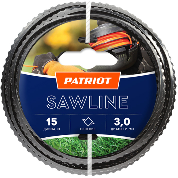 Леска триммерная PATRIOT квадрат Sawline 3,0 мм 15 м пилообразный профиль (805403311)