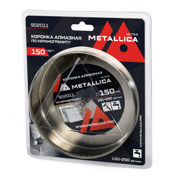 Коронка алмазная по керамограниту METALLICA Ultra 150 х 70 мм со сверлом (902011)