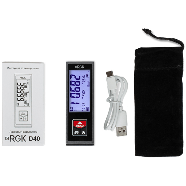 Дальномер лазерный RGK D40 до 40 м, красный луч, 1 х 3,7 В (770057)