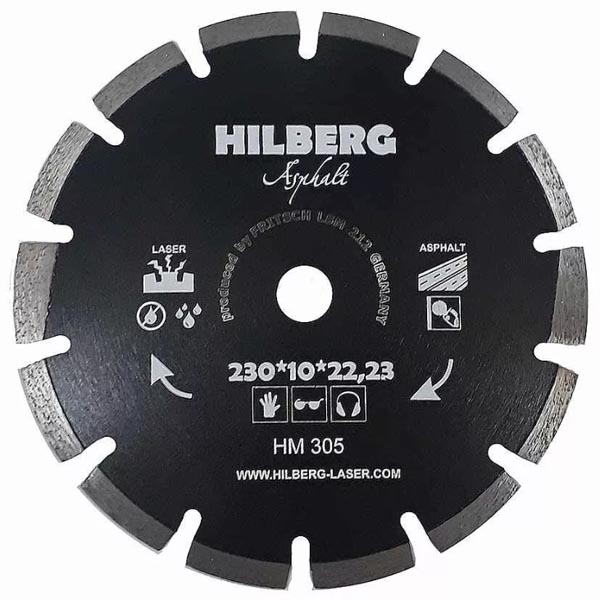 Диск алмазный сегментный HILBERG Asphalt Laser 230 х 22,2 мм асфальт (HM305)
