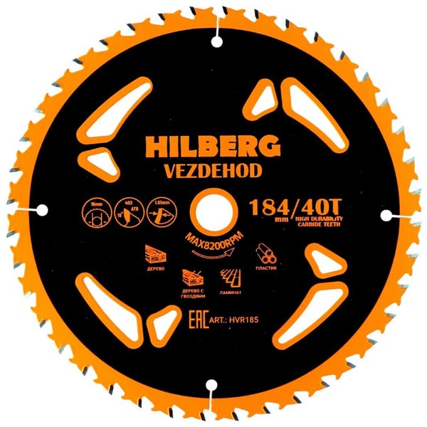 Диск пильный по дереву HILBERG Vezdehod 184 х 40Т х 16 мм reverse (HVR185)