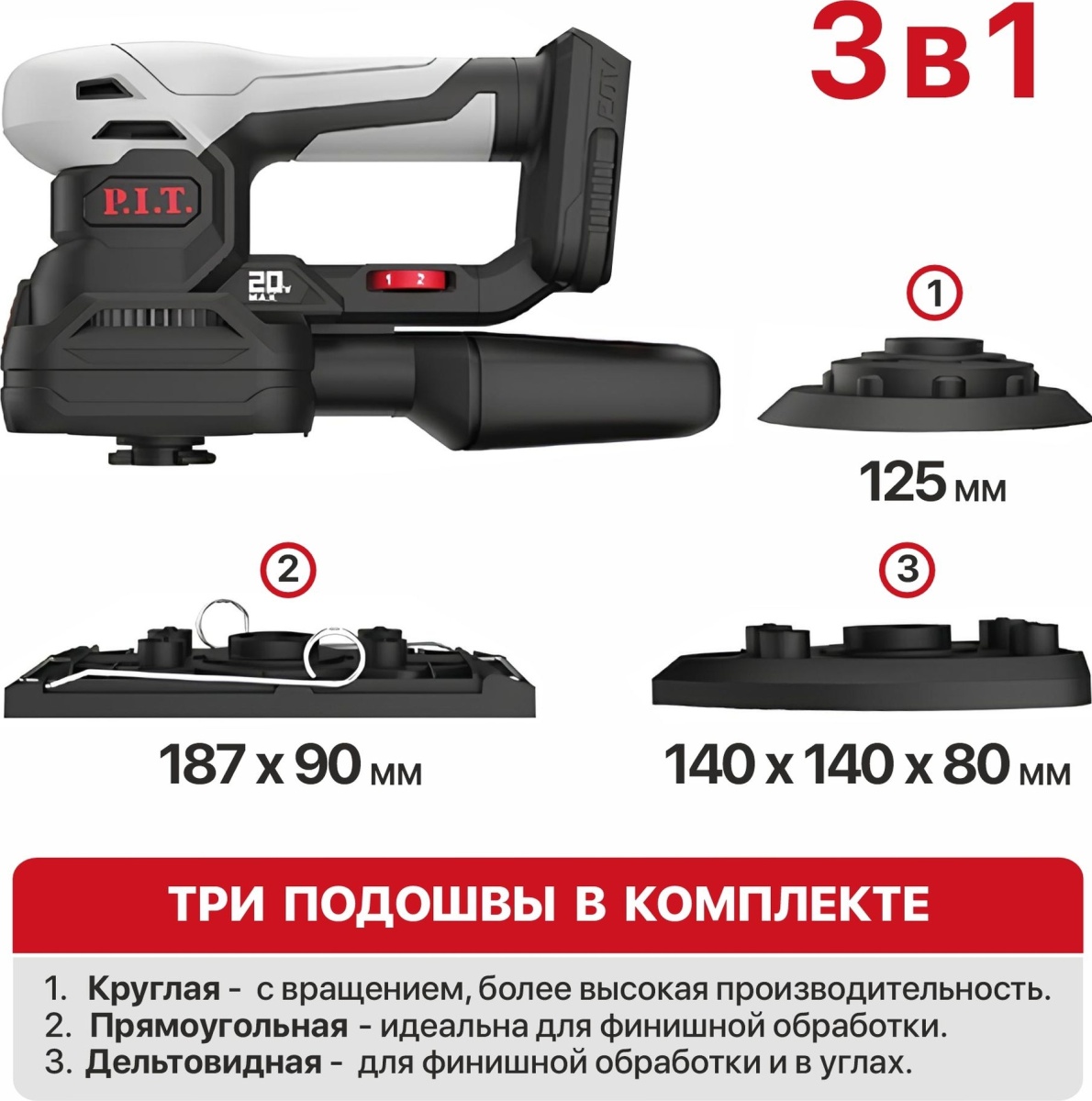 Виброшлифмашина аккумуляторная P.I.T. PSP20H-187A без АКБ и ЗУ (PSP20H-187A)