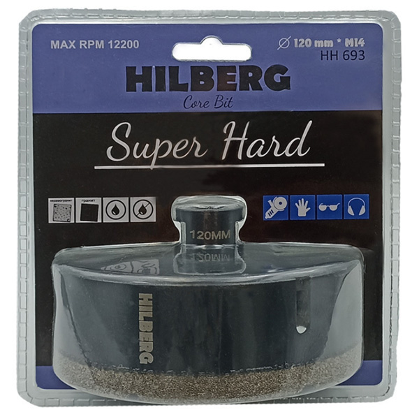 Коронка алмазная по керамограниту HILBERG для сухого сверления М14 120 мм (HH693)