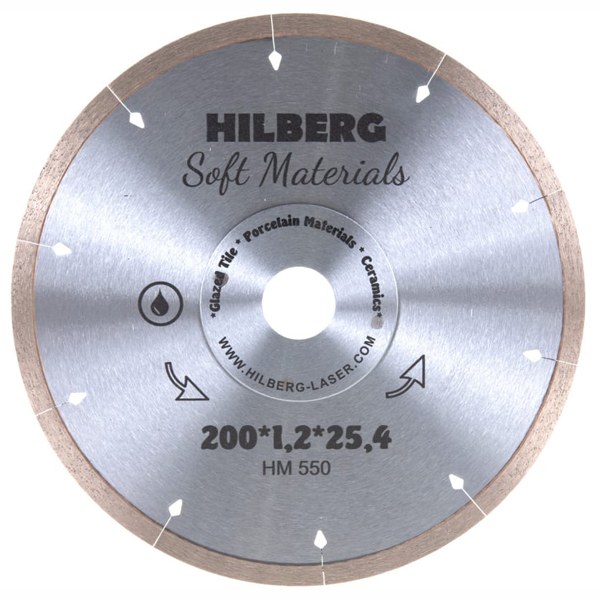 Диск алмазный сплошной HILBERG Hyper Thin 200 х 25,4 мм мокрый ультратонкий керамогранит (HM550)
