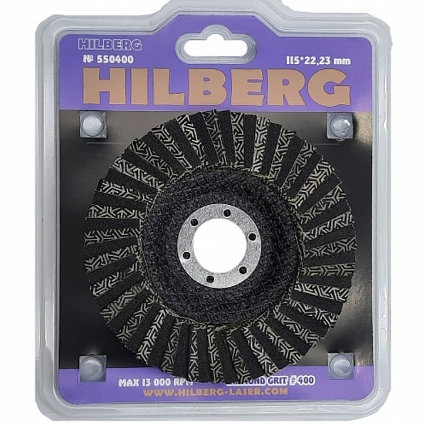 Круг алмазный шлифовальный лепестковый HILBERG Super КЛТ Т400 115 х 22,2 мм (550400)