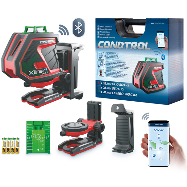 Нивелир лазерный CONDTROL XLINER 360G Kit 1 х 360, 40/80 м, ±0,2 мм/м, зеленый луч, 4 x 1,5В АА LR6 (1-2-408)