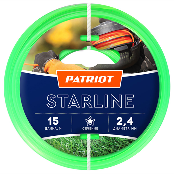 Леска триммерная PATRIOT звезда Starline 2,4 мм 15 м зеленая (805201061)
