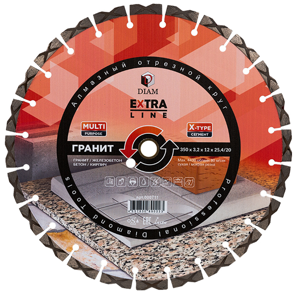 Диск алмазный DIAM Extra Line MULTI PURPOSE 400 х 25,4/20 мм гранит (000712)