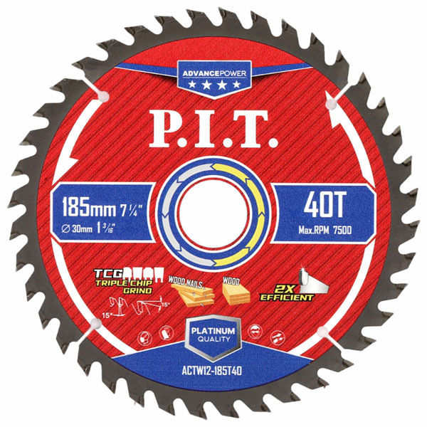 Диск пильный по дереву P.I.T. ADVANCE 185 х 40Т х 30 мм TCG (ACTW12-185T40)