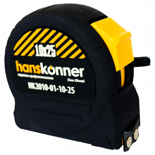 Рулетка Hanskonner MagnetForce1 10 м х 25 мм магнитная, противоударный корпус, полотно - сталь (HK2010-01-10-25)